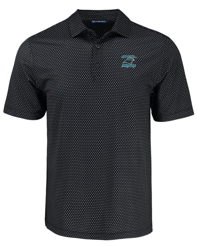 Panthers Cutter and Buck Men's Black Pike Eco Shadow Check Print Polo