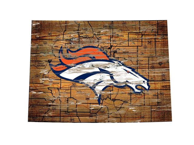 Broncos Distressed State Sign With Team Logo