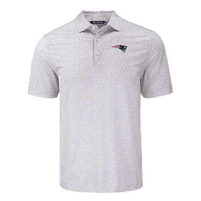 Patriots Cutter and Buck Men's Grey Pike Eco Flora Print Polo