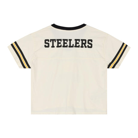 Steelers 2026 Mitchell & Ness Women's Retro Roots Crop Boxy Yoke T-Shirt Pro Football Hall of Fame