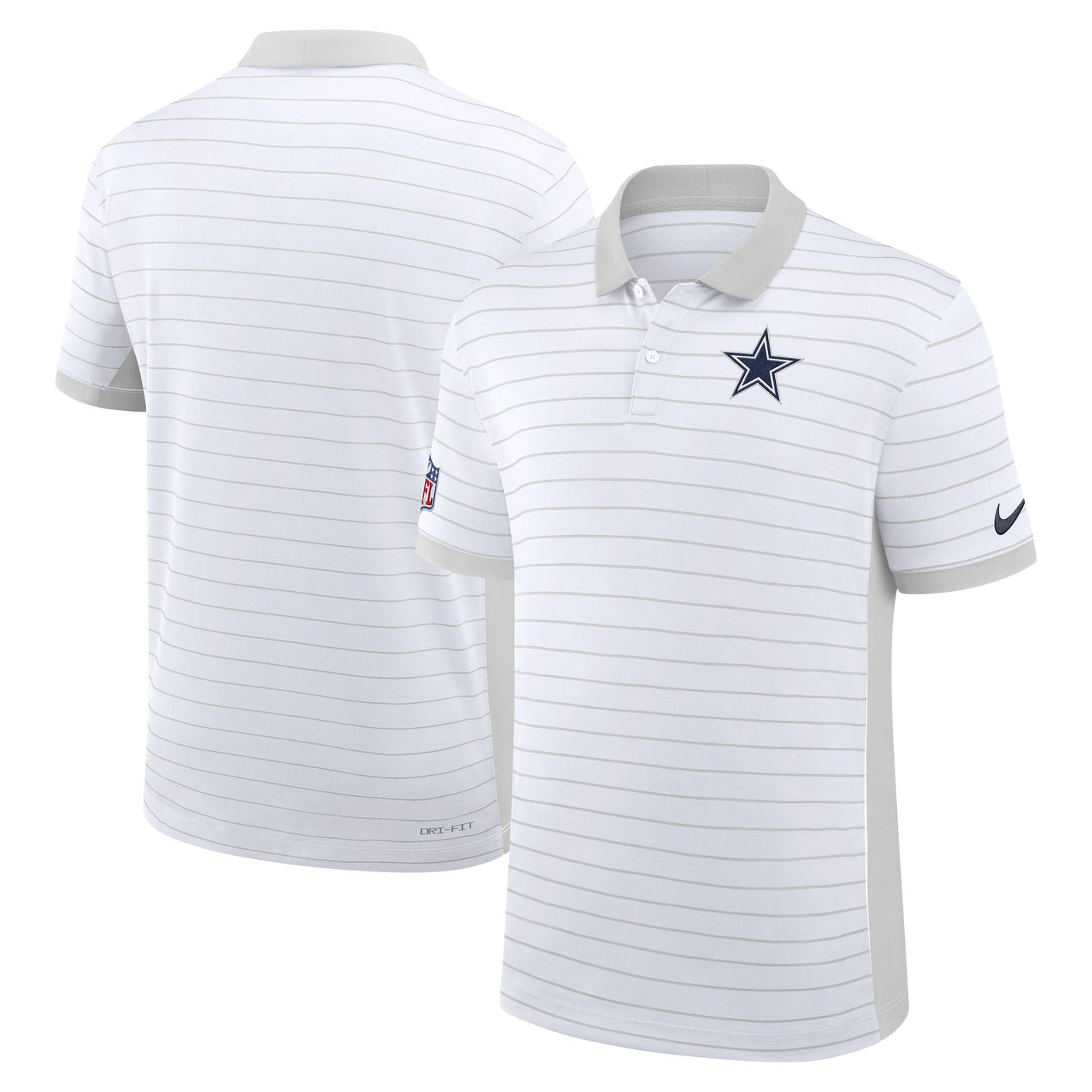 Cowboys 2025 Nike Dri-Fit White Victory Stripe Polo