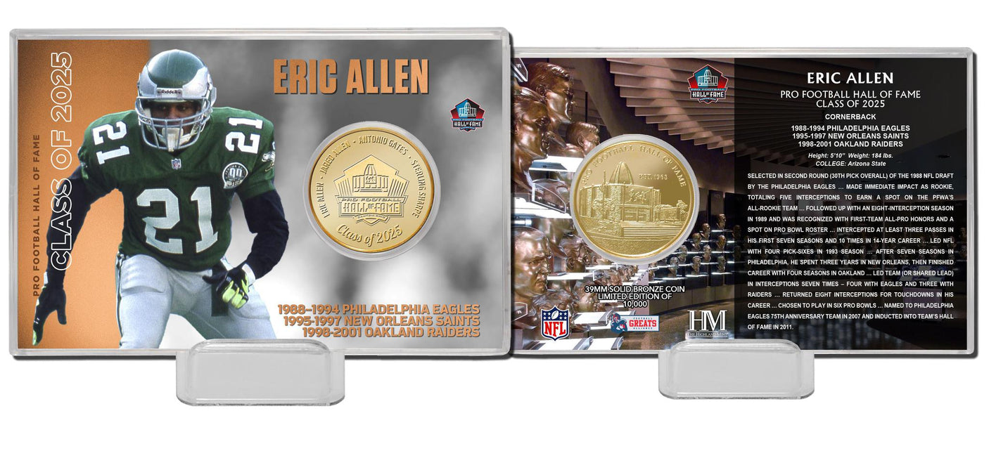 Eagles Eric Allen Pro Football Hall of Fame Class of 2025 Bronze Coin Card - DS