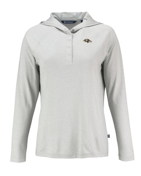 Ravens Cutter and Buck Women's Grey Coastline Epic Comfort Eco Hooded Shirt