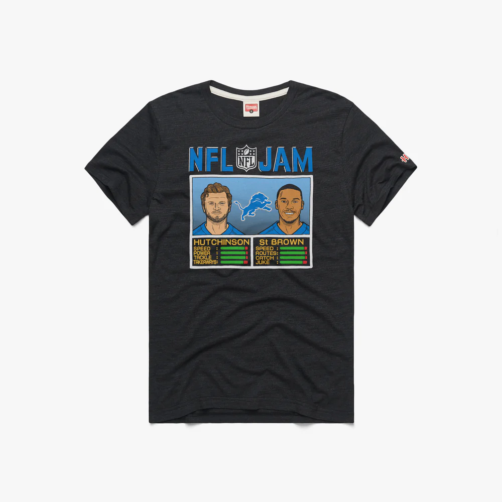 Lions 2025 Homage Men's NFL Jam Lions Hutchinson and St Brown T-Shirt