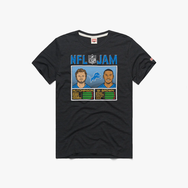 Lions 2025 Homage Men's NFL Jam Lions Hutchinson and St Brown T-Shirt