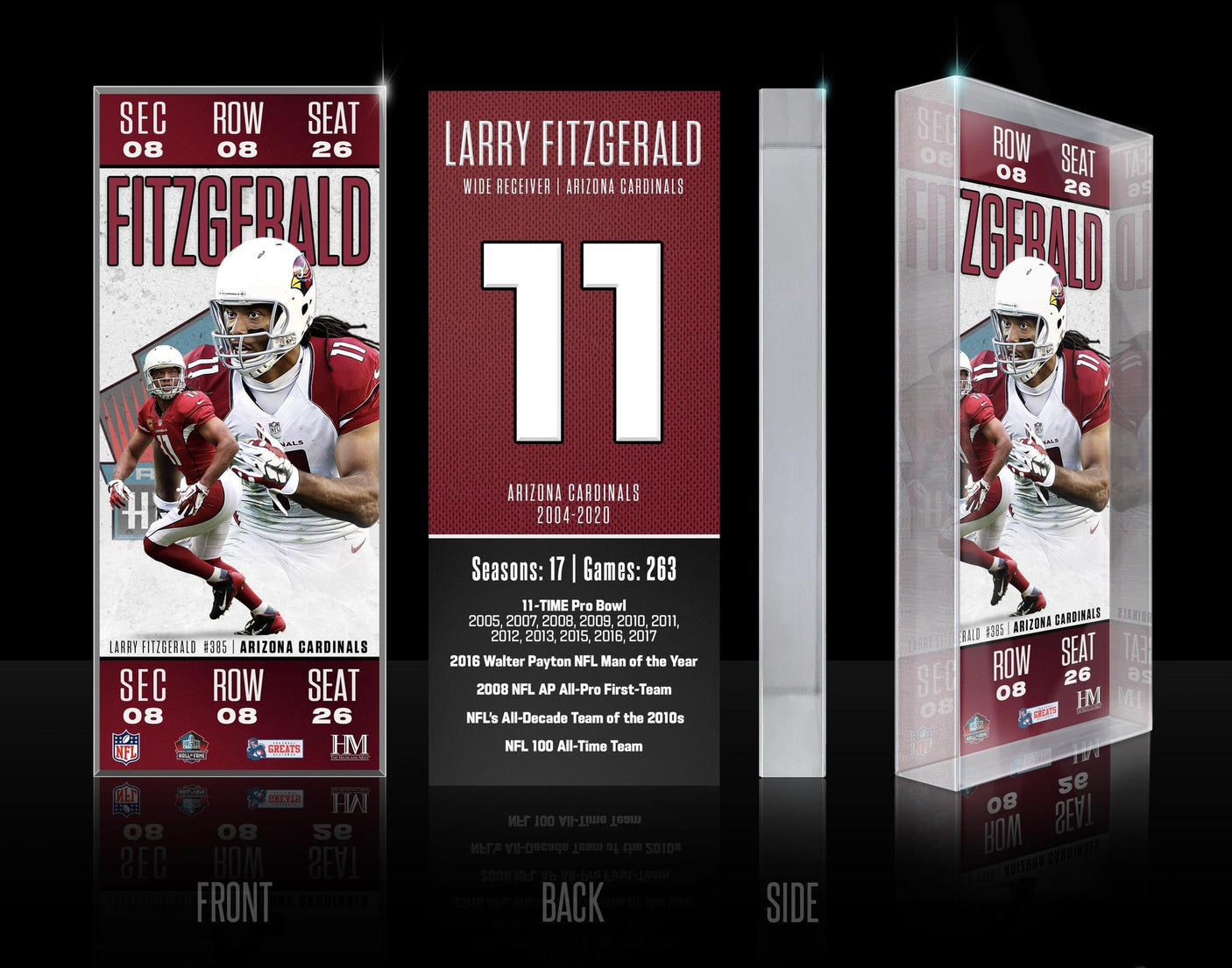 Larry Fitzgerald Class of 2026 Hall of Fame Induction Ticket Acrylic Block