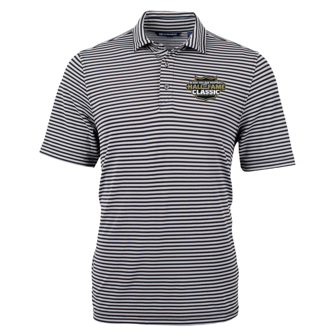 Black College Football Hall of Fame Cutter & Buck Men's Virtue Recycled Stripe Featherlight Pique Polo