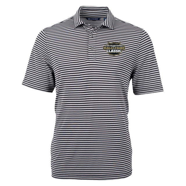 Black College Football Hall of Fame Cutter & Buck Men's Virtue Recycled Stripe Featherlight Pique Polo