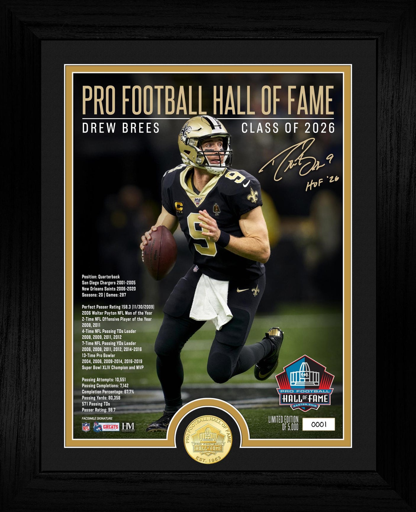 Drew Brees Class of 2026 Hall of Fame Induction Bronze Coin Photo Mint