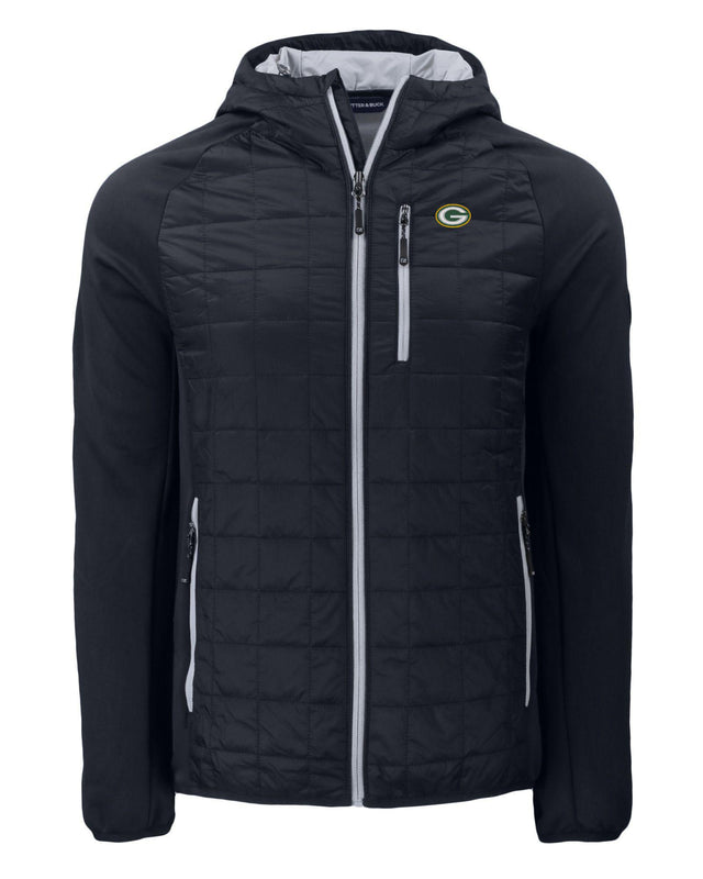 Packers Cutter and Buck Men's Black Rainier PrimaLoft Eco Hybrid Jacket