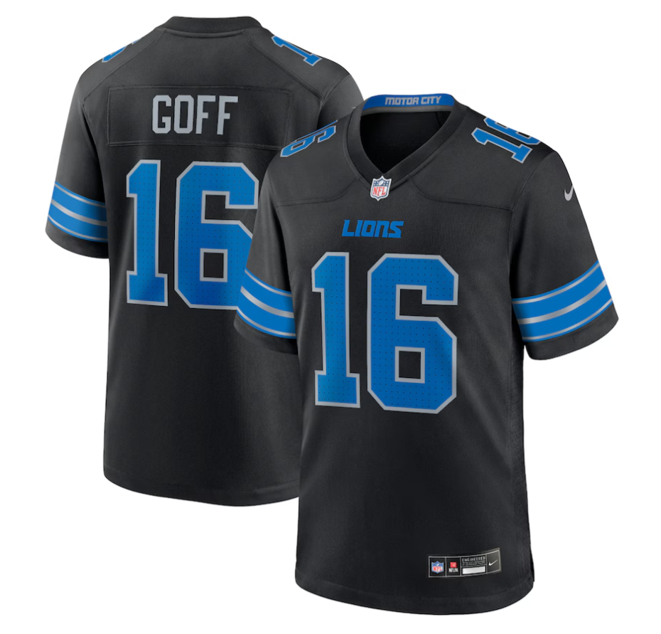 Lions Jared Goff Men's Black Alternate Nike Game Jersey