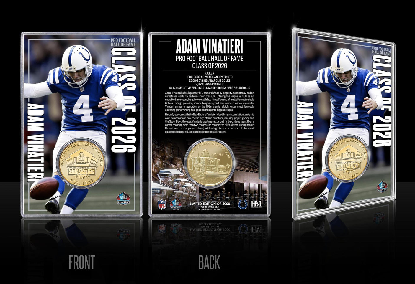 Adam Vinatieri Colts Class of 2026 Hall of Fame Induction Bronze Coin Card - DS