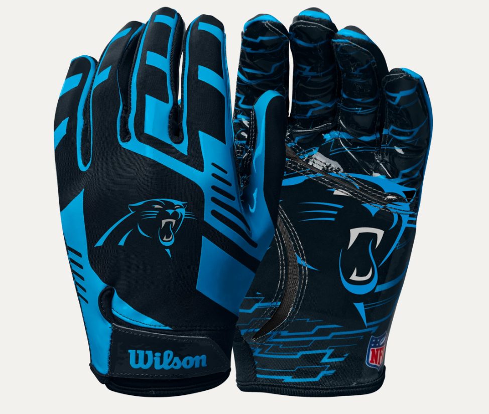 Panthers Wilson Adult NFL Stretch Fit Receivers Gloves Pro Football Hall of Fame