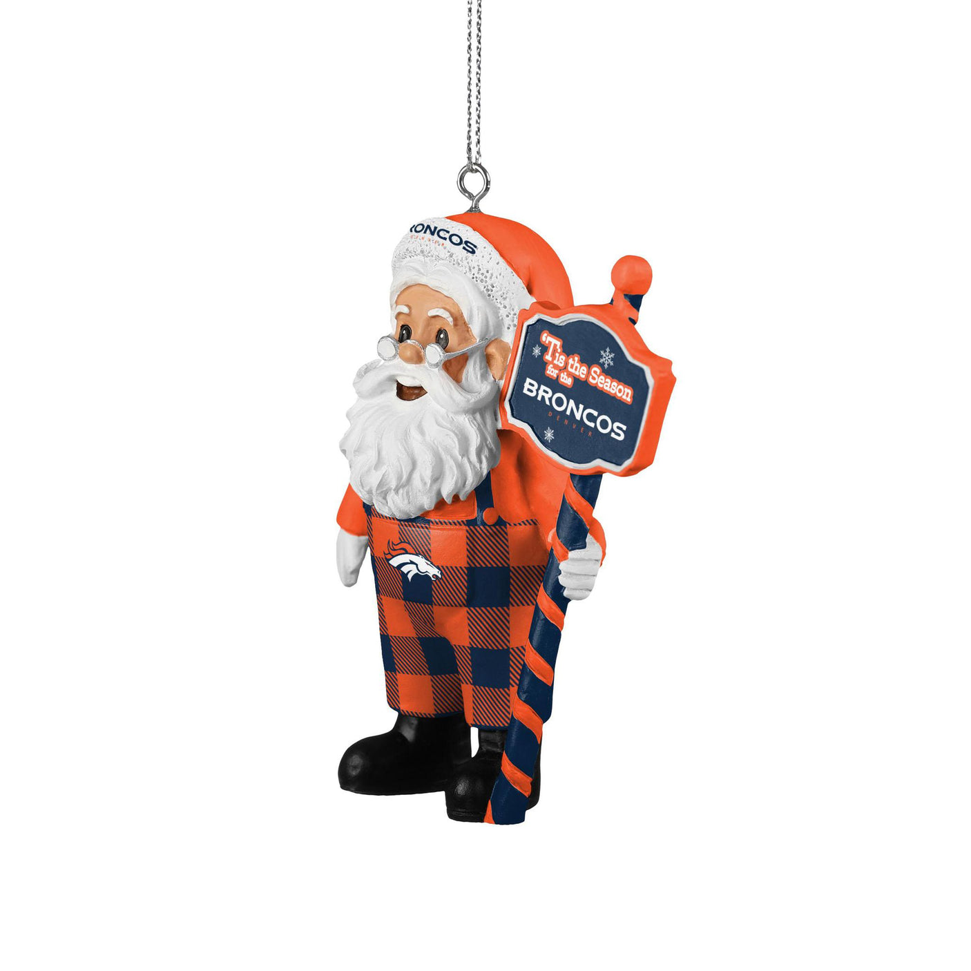 Broncos Santa Overalls Ornament