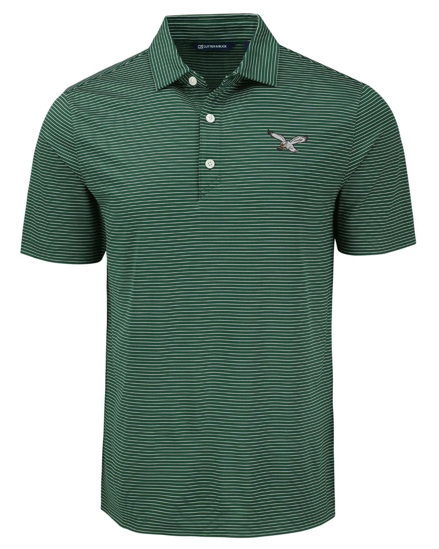 Eagles Cutter and Buck Men's Hunter/White Forge Eco Fine Line Stripe Recycled Polo