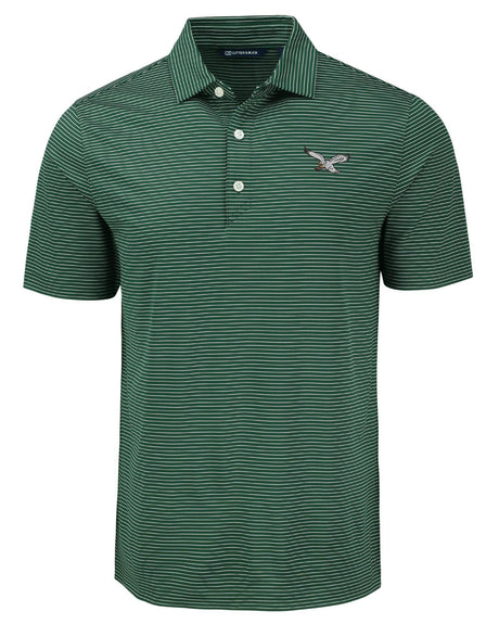 Eagles Cutter and Buck Men's Hunter/White Forge Eco Fine Line Stripe Recycled Polo
