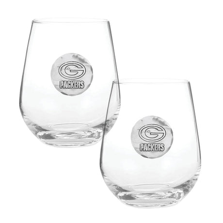 Green Bay Packers 2-Piece Stemless Wine Glass Set with Collectible Box