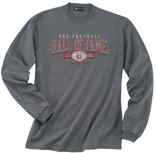 Hall of Fame Long Sleeve Charcoal Distressed Graphic T-Shirt