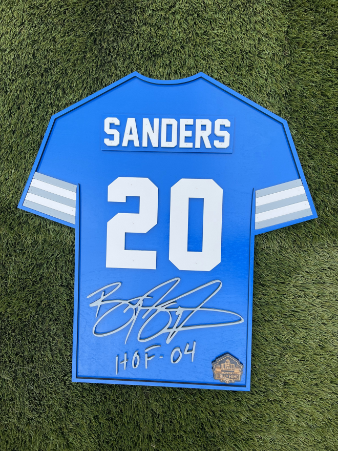 Barry Sanders Wood Jersey Blue 3D Sign – Pro Football Hall of Fame