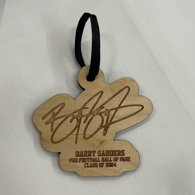 Barry Sanders Wood Signature Ornament