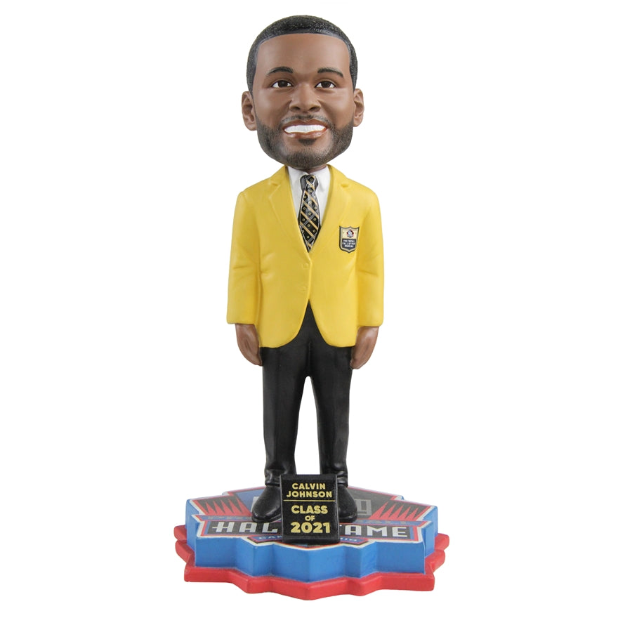 Calvin Johnson Limited Edition Class of 2021 Gold Jacket Bobblehead