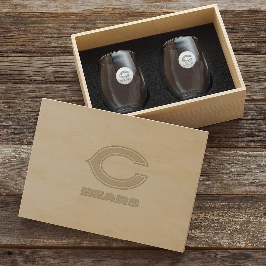 Chicago Bears 2-Piece Stemless Wine Glass Set with Collectible Box