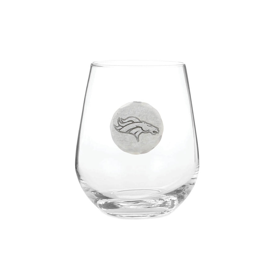 Denver Broncos 2-Piece Stemless Wine Glass Set with Collectible Box