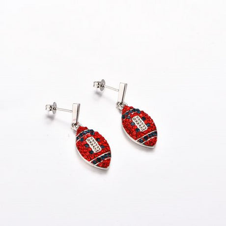 Red & Navy Crystal Football Laces Earrings