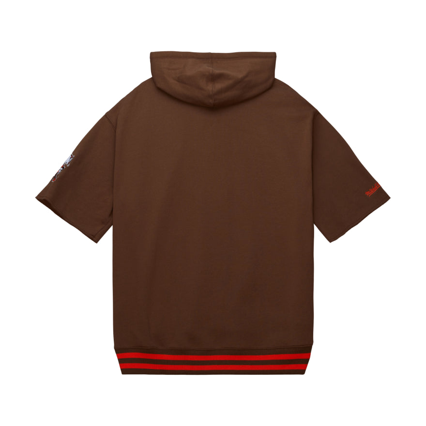 Browns Pre-Game Short Sleeve Mitchell and Ness Hooded Sweatshirt