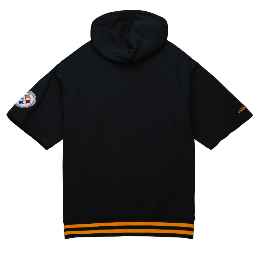 Steelers Pre-Game Short Sleeve Mitchell and Ness Hooded Sweatshirt