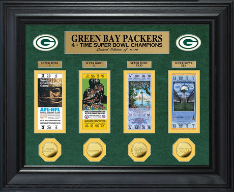 Packers Super Bowl Ticket and Game Coin Collection Framed