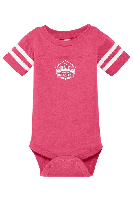 Hall of Fame Infant Football Stripes Bodysuit - Hot Pink/White