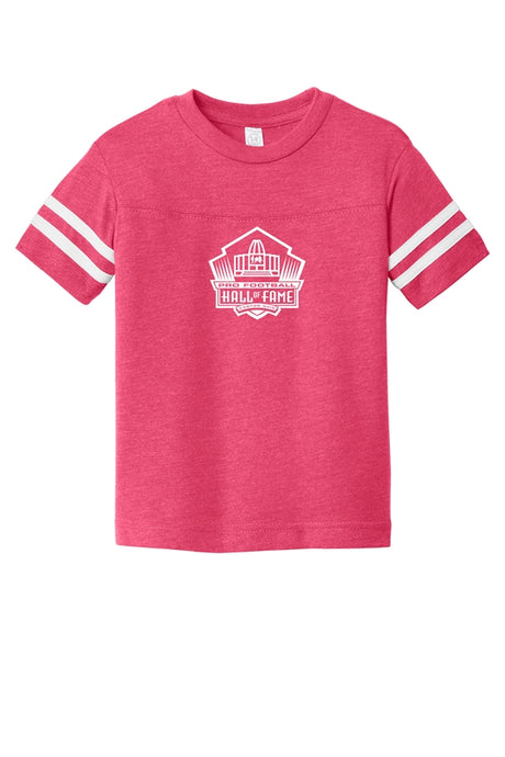 Hall of Fame Toddler Football Stripes T-shirt- Hot Pink/White