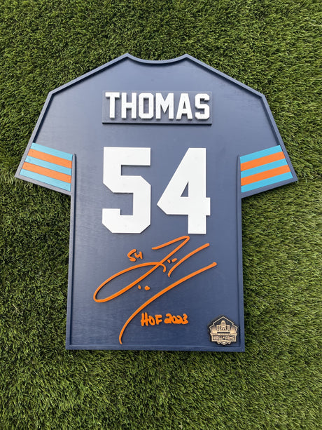 Zach Thomas Wood Jersey 3D Navy Sign