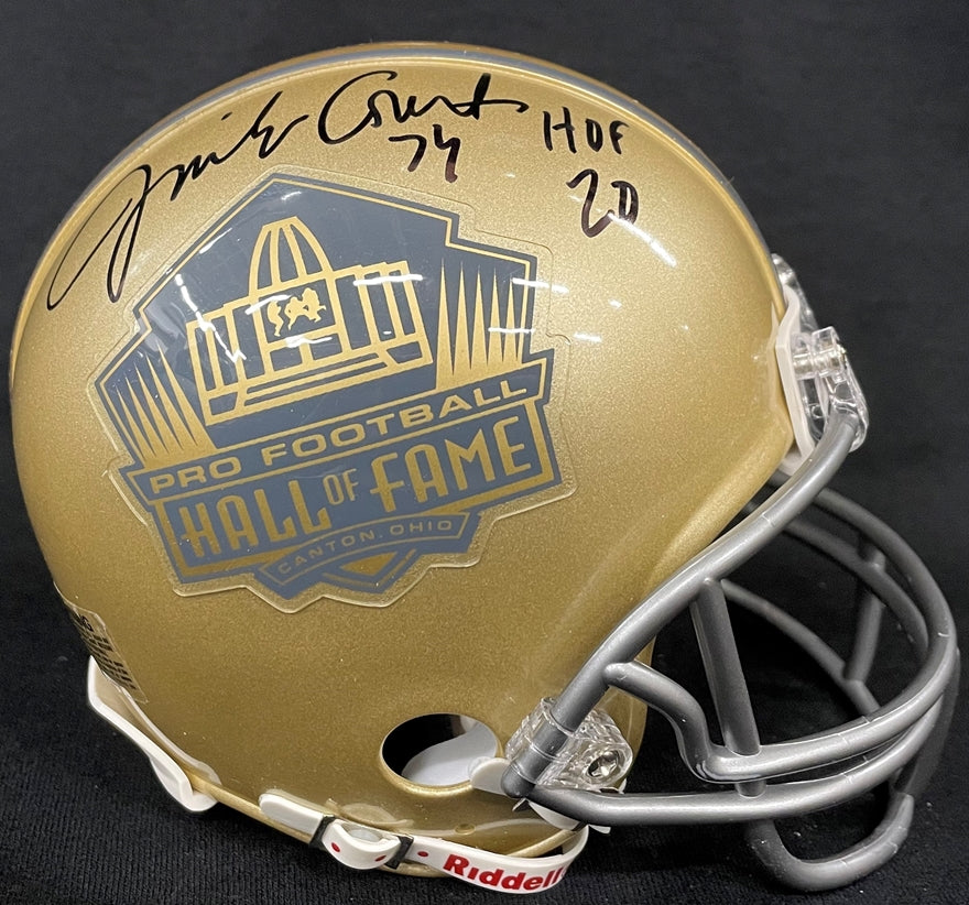 Jimbo Covert Class of 2020 Autographed Hall of Fame Gold Mini Helmet With HOF Inscription