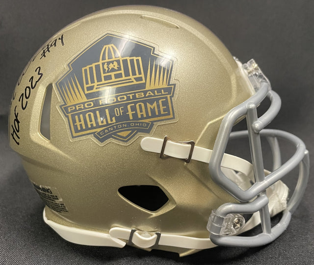 DeMarcus Ware Class of 2023 Autographed Hall of Fame Gold Mini Helmet With HOF Inscription