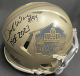 DeMarcus Ware Class of 2023 Autographed Hall of Fame Gold Mini Helmet With HOF Inscription