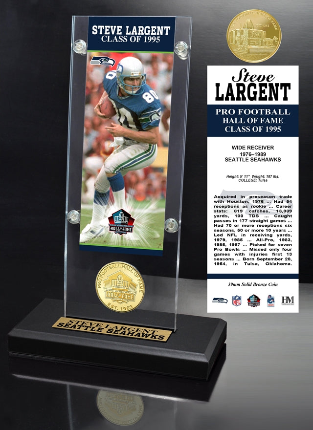 Steve Largent 1995 NFL Hall of Fame Ticket & Bronze Coin Acrylic Desktop