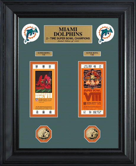 Dolphins Super Bowl Ticket and Game Coin Collection Framed