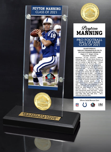 Peyton Manning Colts Class of 2021 Ticket and Bronze Mint Coin Acrylic Desk Top