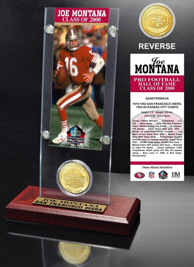 Joe Montana "2000 NFL Hall of Fame Inductee" Ticket & Bronze Coin Acrylic Desktop