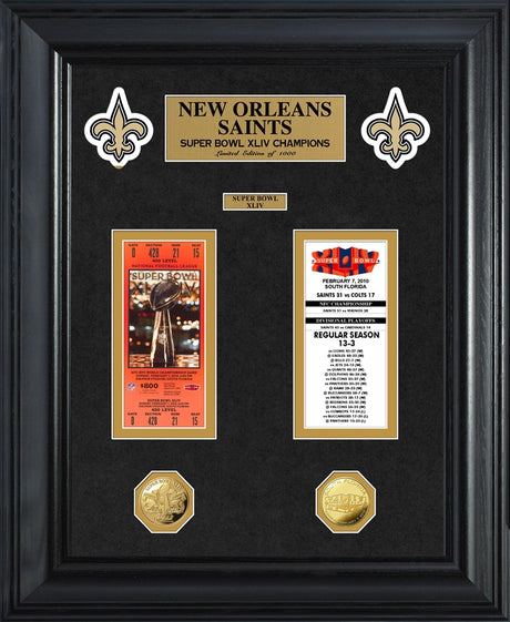 Saints Super Bowl Ticket and Game Coin Collection Framed