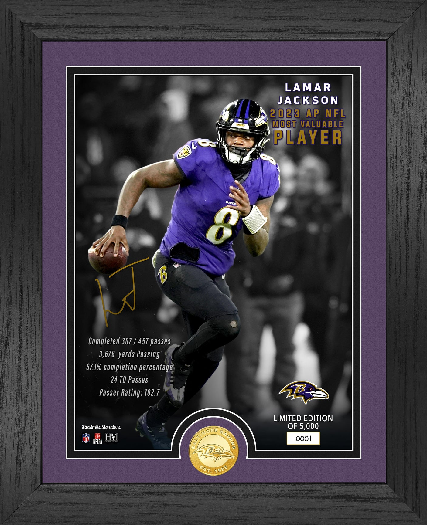 Ravens Lamar Jackson 2023 MVP Bronze Coin Photo Mint