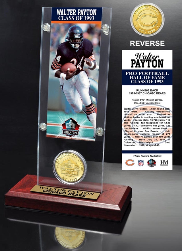 Walter Payton "1993 Hall of Fame Inductee" Ticket & Bronze Coin Acrylic Desktop