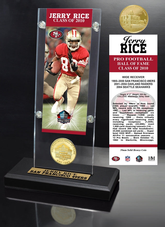 Jerry Rice 2010 NFL Hall of Fame Ticket & Bronze Coin Acrylic Desktop ...