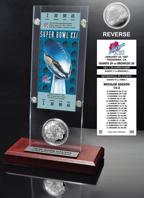 Super Bowl XXI Ticket & Game Coin Collection