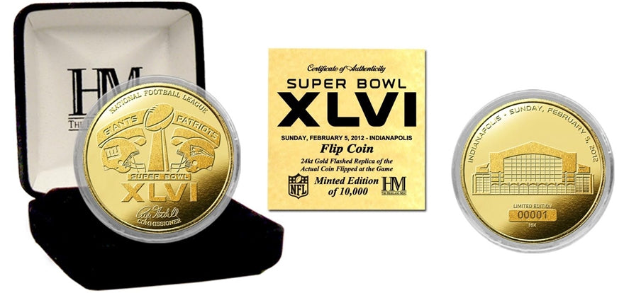 Super Bowl XLVI (46) Goldplate Flip Coin