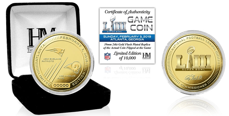Rams Vs. Patriots SB 53 Highland Mint Super Bowl LIII Dueling Gold Coin