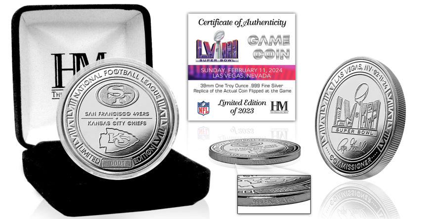 Super Bowl LVIII 58 Dueling Chiefs vs 49ers Flip Silver Coin