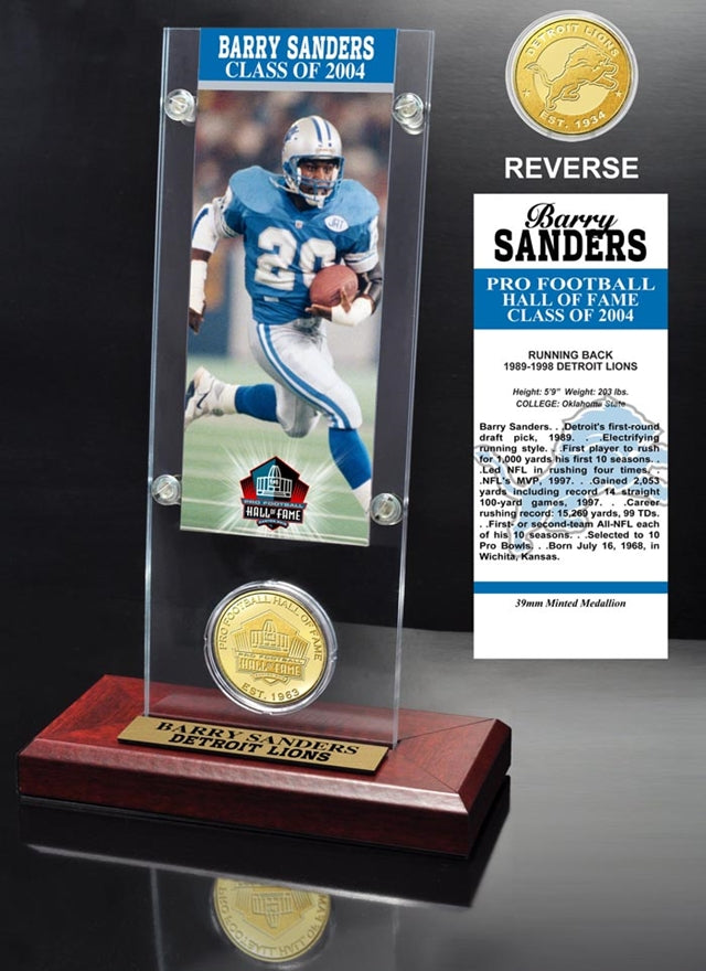 Barry Sanders Class of 2004 Ticket & Bronze Coin Acrylic Desktop